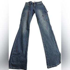 Fashion Nova Women's Distressed Flare Jeans in Blue